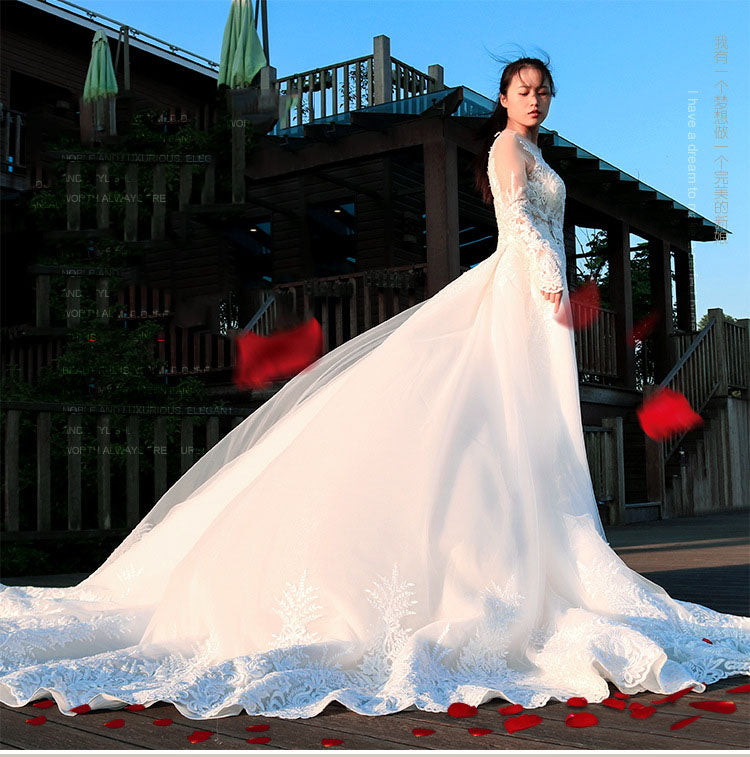 Gorgeous Long Sleeves Long Wedding Dresses V-Neck Long Bridal Dresses N2288