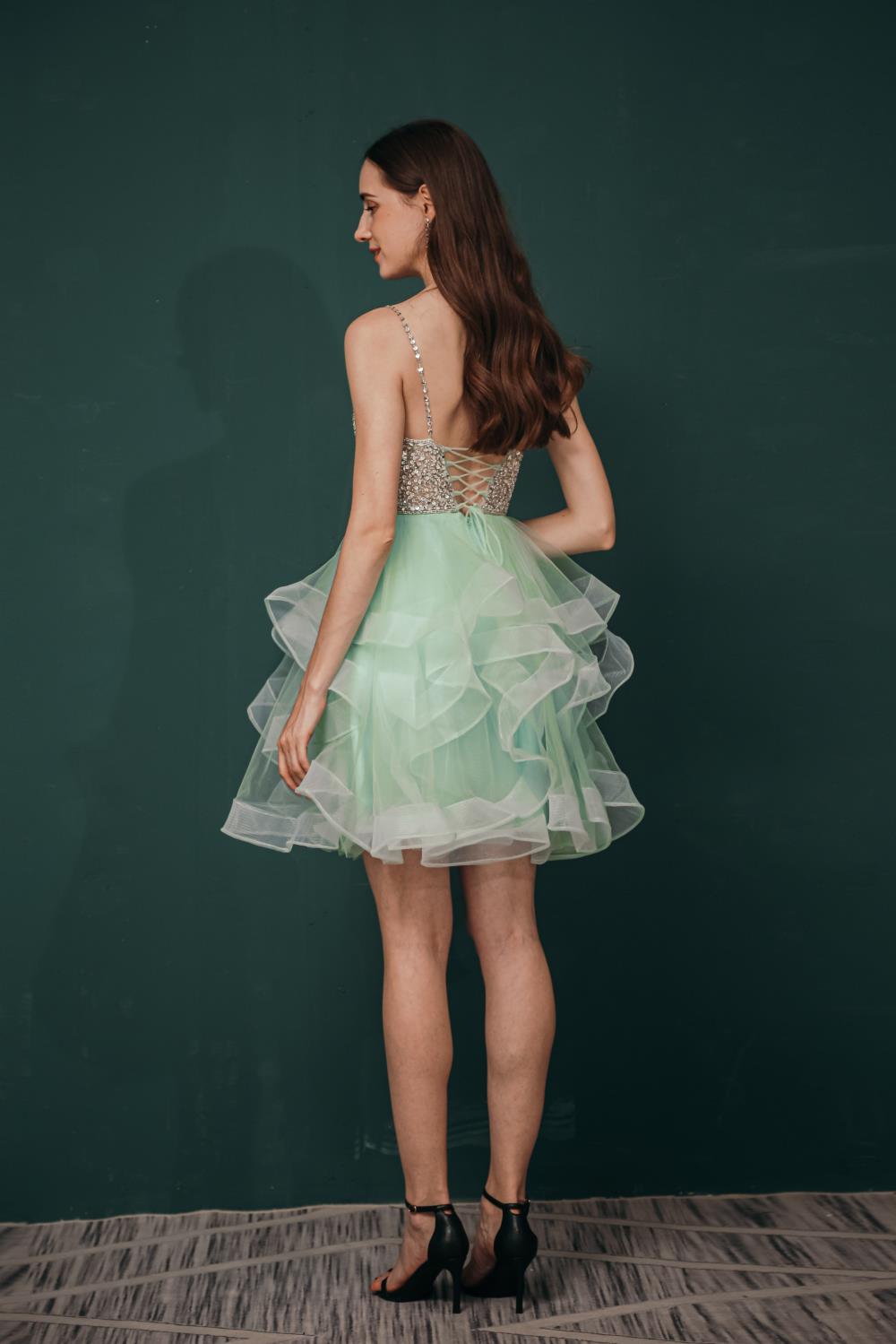 Spaghetti Straps Beading Tulle Homecoming Dresses Y341036