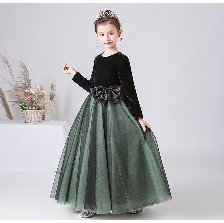 A Line Dark Green Long Sleeves Tulle Flower Girl Dress