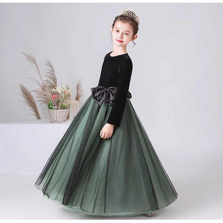 A Line Dark Green Long Sleeves Tulle Flower Girl Dress