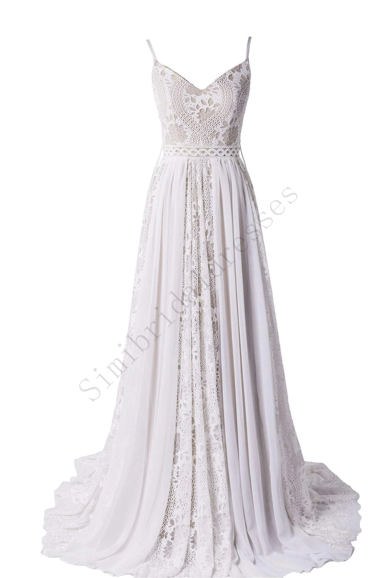 Elegant Bohemian Spaghetti Straps Beach Wedding Dress With Adjustable Drawstring