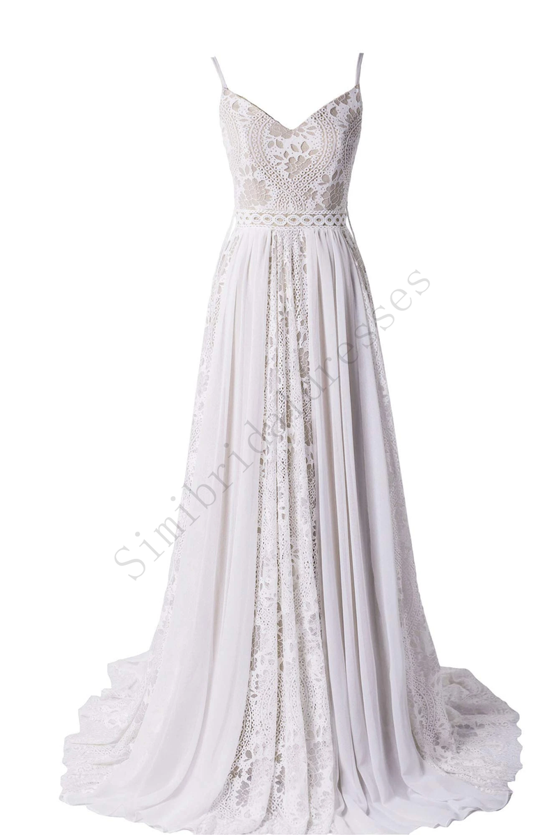 Elegant Bohemian Spaghetti Straps Beach Wedding Dress With Adjustable ...