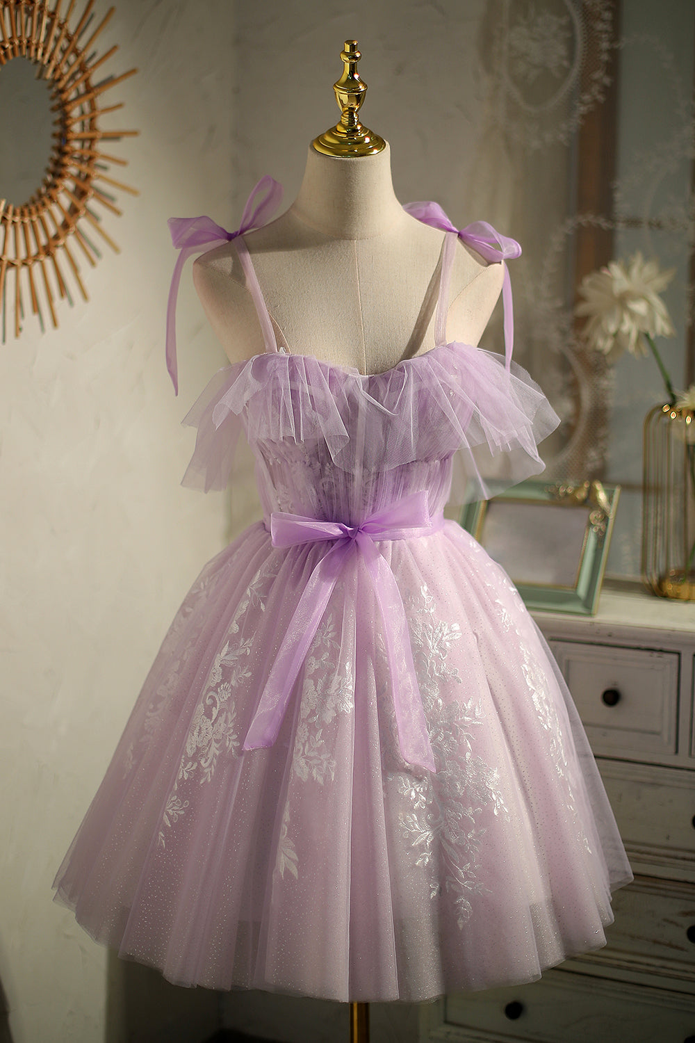 Cute Purple Sleeveless Lace Up Princess Short Homecoming Dress