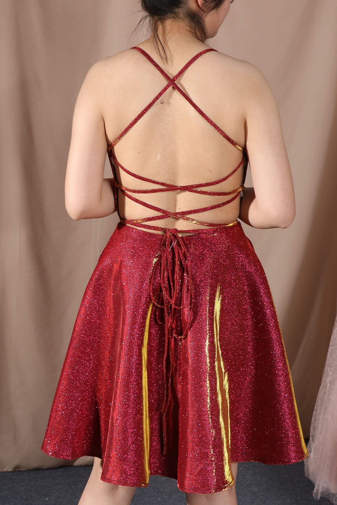 A Line Spaghetti Straps Burgundy Lace Up Short Homecoming Dresses