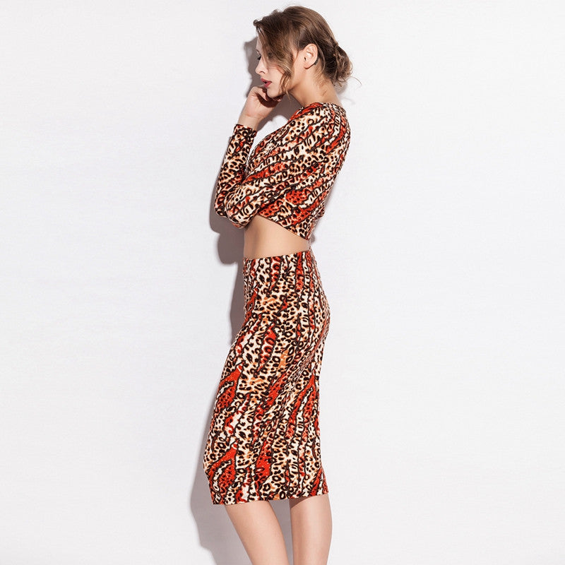 Slim Fit Leopard Print Stretch Cotton Women Tight Dresses