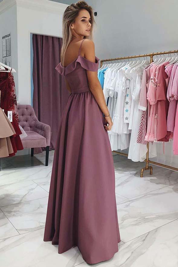 A Line Off the Shoulder Split Long Prom Dresses N765