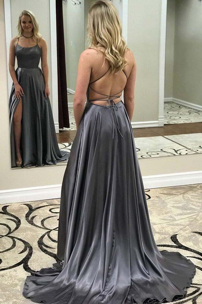 Ivory Sexy Spaghetti Strap Split Formal Long Prom Dresses