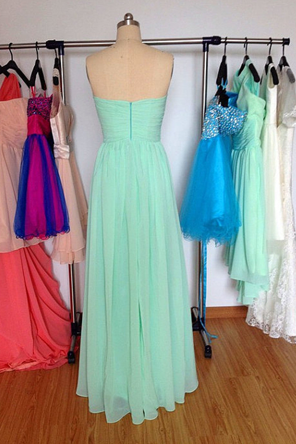 A Line Strapless Floor-Length Chiffon Long Prom Dresses ED63