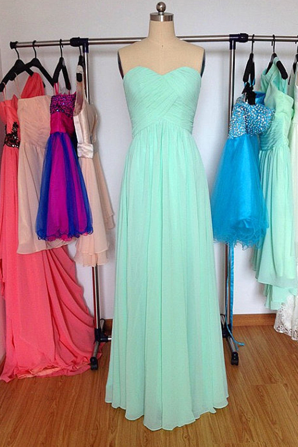 A Line Strapless Floor-Length Chiffon Long Prom Dresses ED63