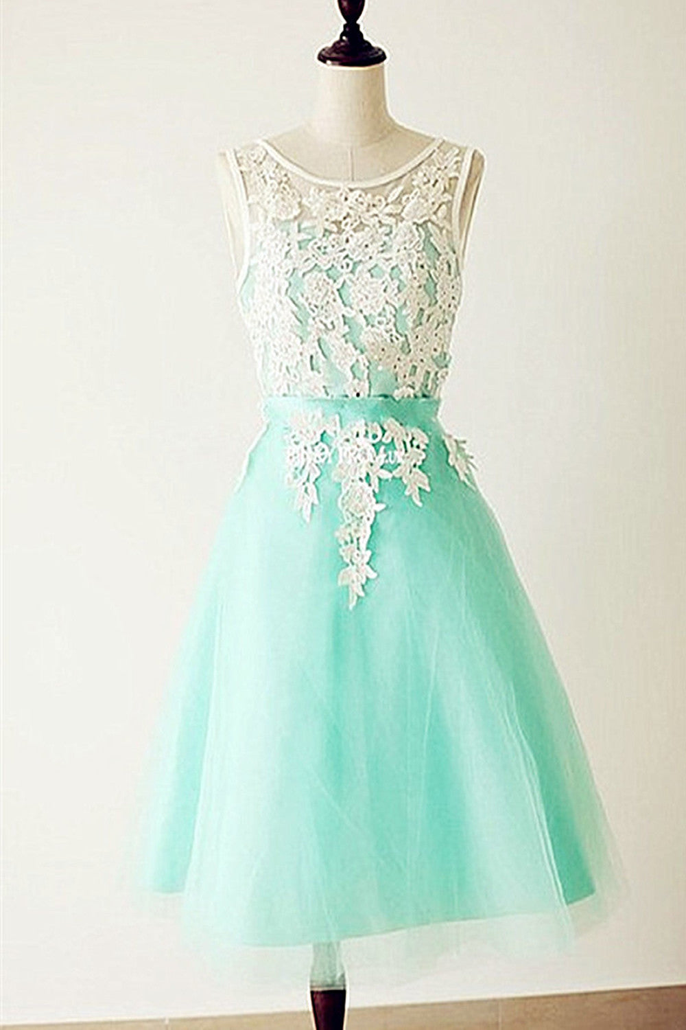 A Line Sleeveless Lace Appliques Organza Homecoming Dresses