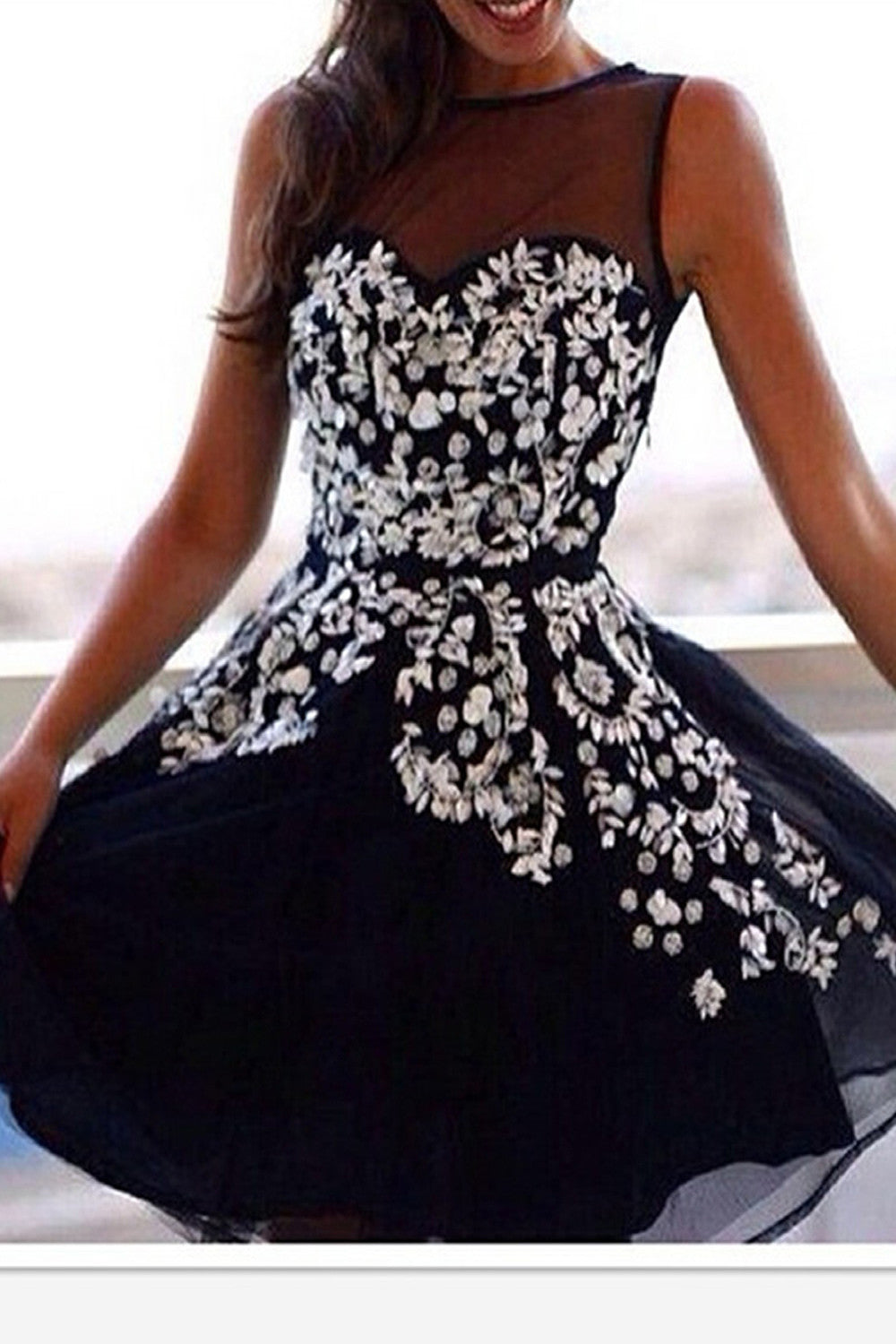 Dark Navy Appliques Graduation/Homecoming Dresses E83