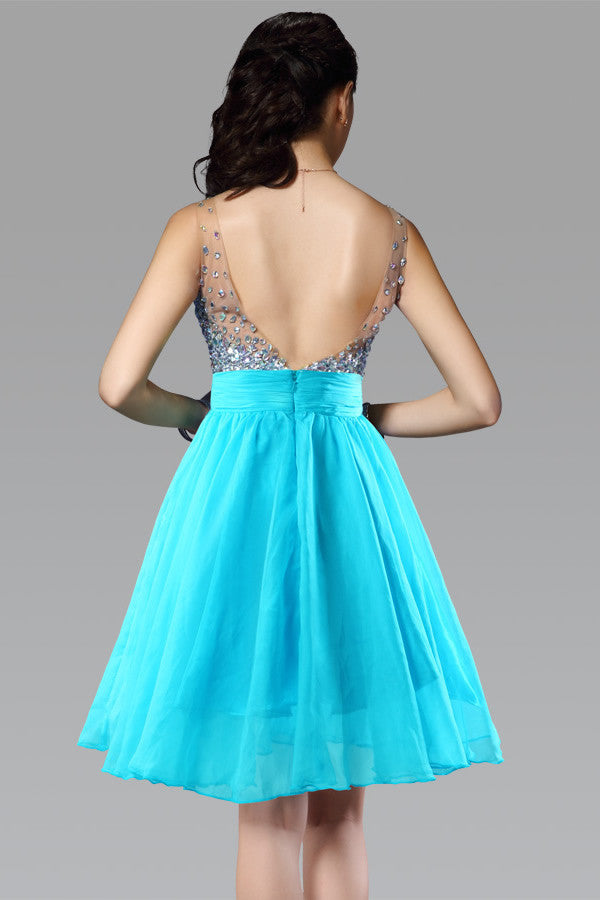 Short V-Neck Chiffon Backless Homecoming Dresses