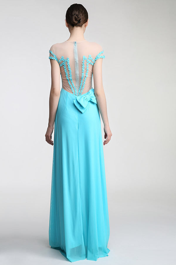 Light Sky Blue Long Deep V-Neck Prom Party Dresses