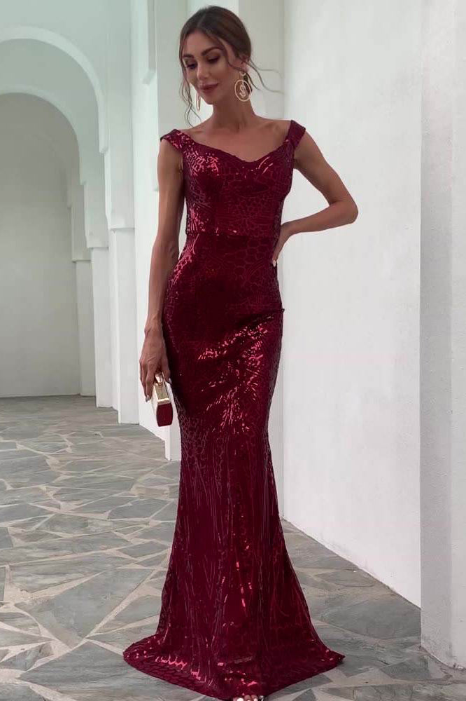 Elegant Off The Shoulder Floor Length Sleeveless Prom Evening Dresses