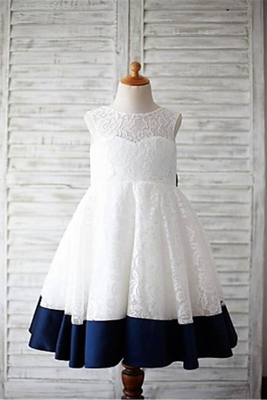 A Line Sleeveless Floor Length Lace Flower Girl Dresses Cute Kid Dresses F084