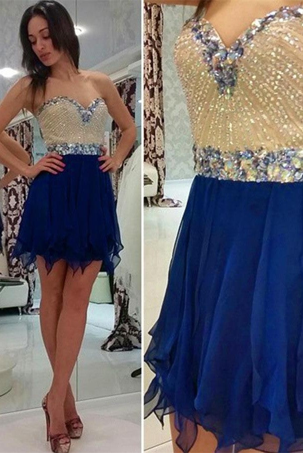 V-Neck Chiffon Beading Mini Prom Dresses Homecoming Dresses