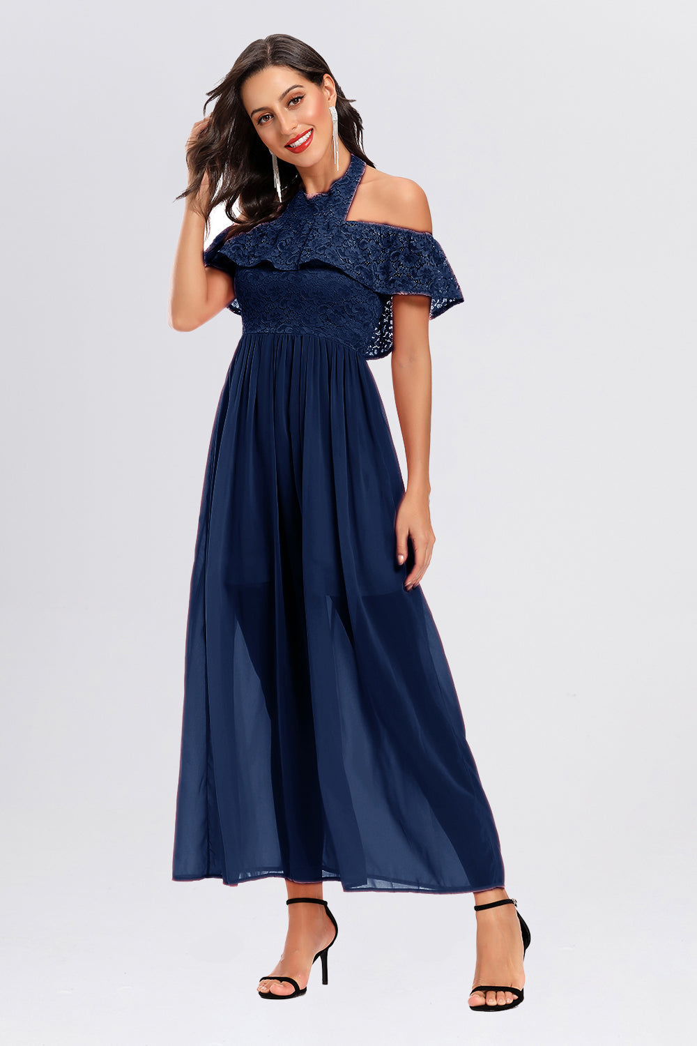 Backless Halter Short Sleeve Prom Dress