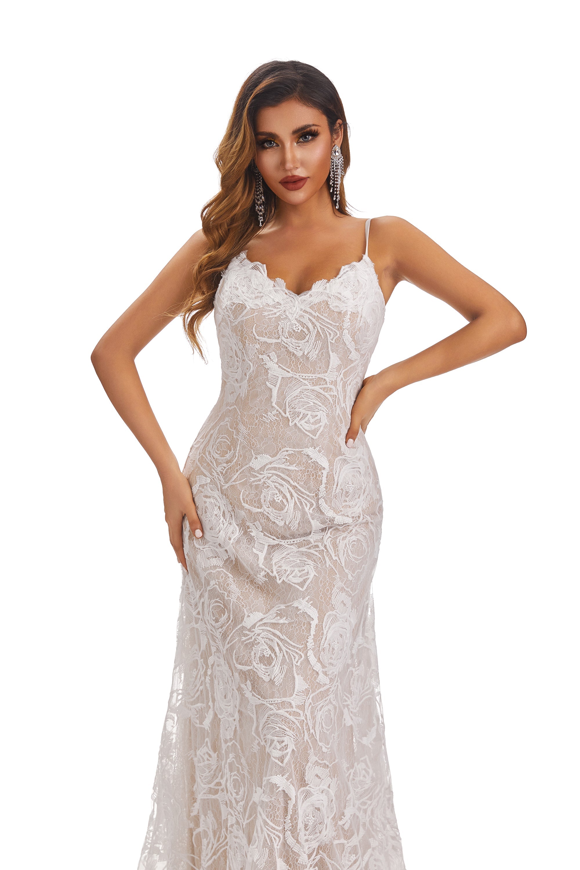 Spaghetti Straps Sweetheart Sleeveless Lace Wedding Dresses