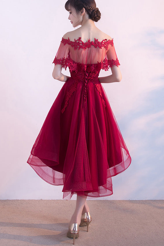 Burgundy Sweetheart High Low Tulle Homecoming Dresses with Lace Wrap N1667