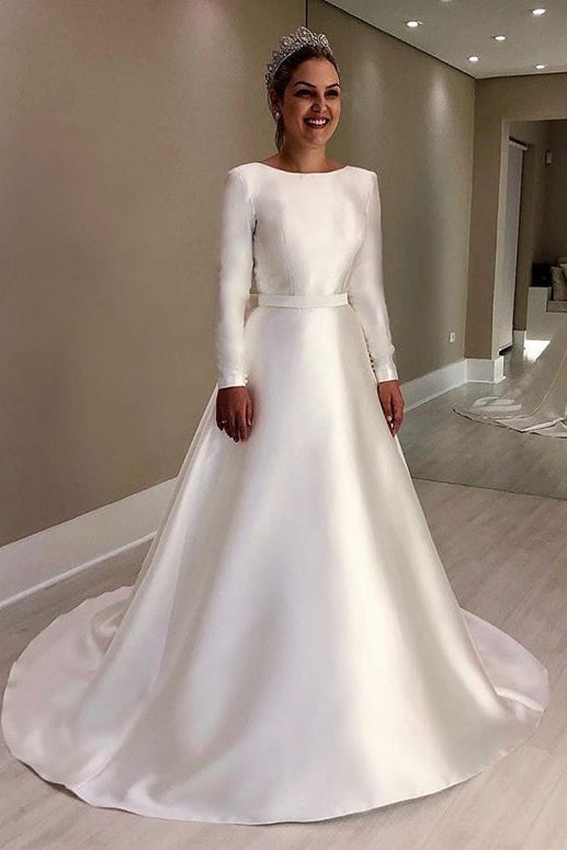 Vintage Long Sleeves Ivory Backless Style Wedding Dresses With Bowknot Y0021