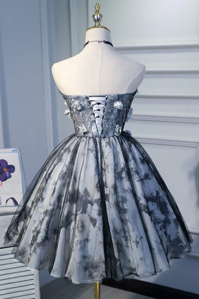 Sweetheart Beading Flowers Tulle Printed Homecoming Dresses