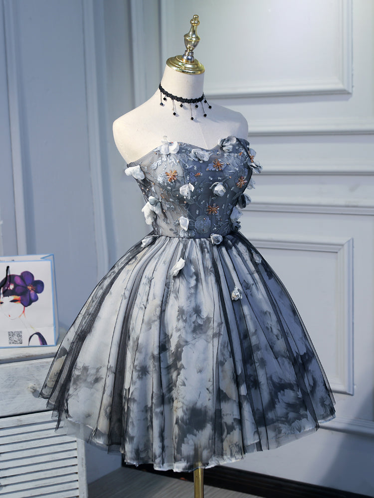 Sweetheart Beading Flowers Tulle Printed Homecoming Dresses