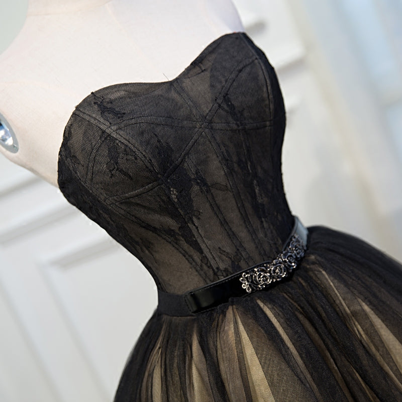 Sweetheart Black Tulle Ball Gown Homecoming Dresses With Belt