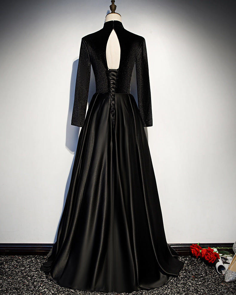 Newest Style Long Sleeves High Neck Black Prom Dresses Women Dresses Y0043