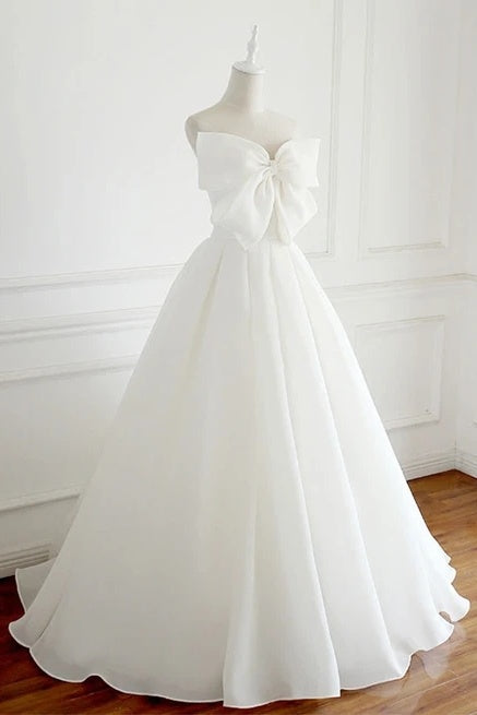 Charming Long Ivory Wedding Dress Bridal Gown With Bowknot Y0061