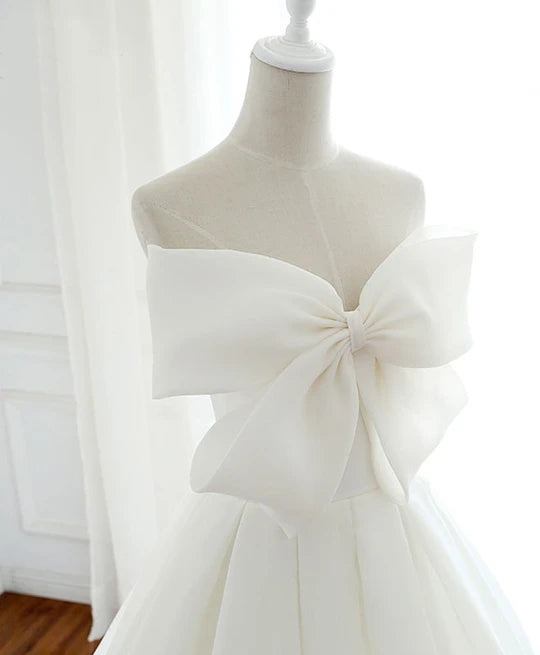 Charming Long Ivory Wedding Dress Bridal Gown With Bowknot Y0061