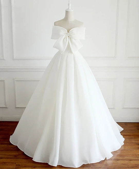 Charming Long Ivory Wedding Dress Bridal Gown With Bowknot Y0061