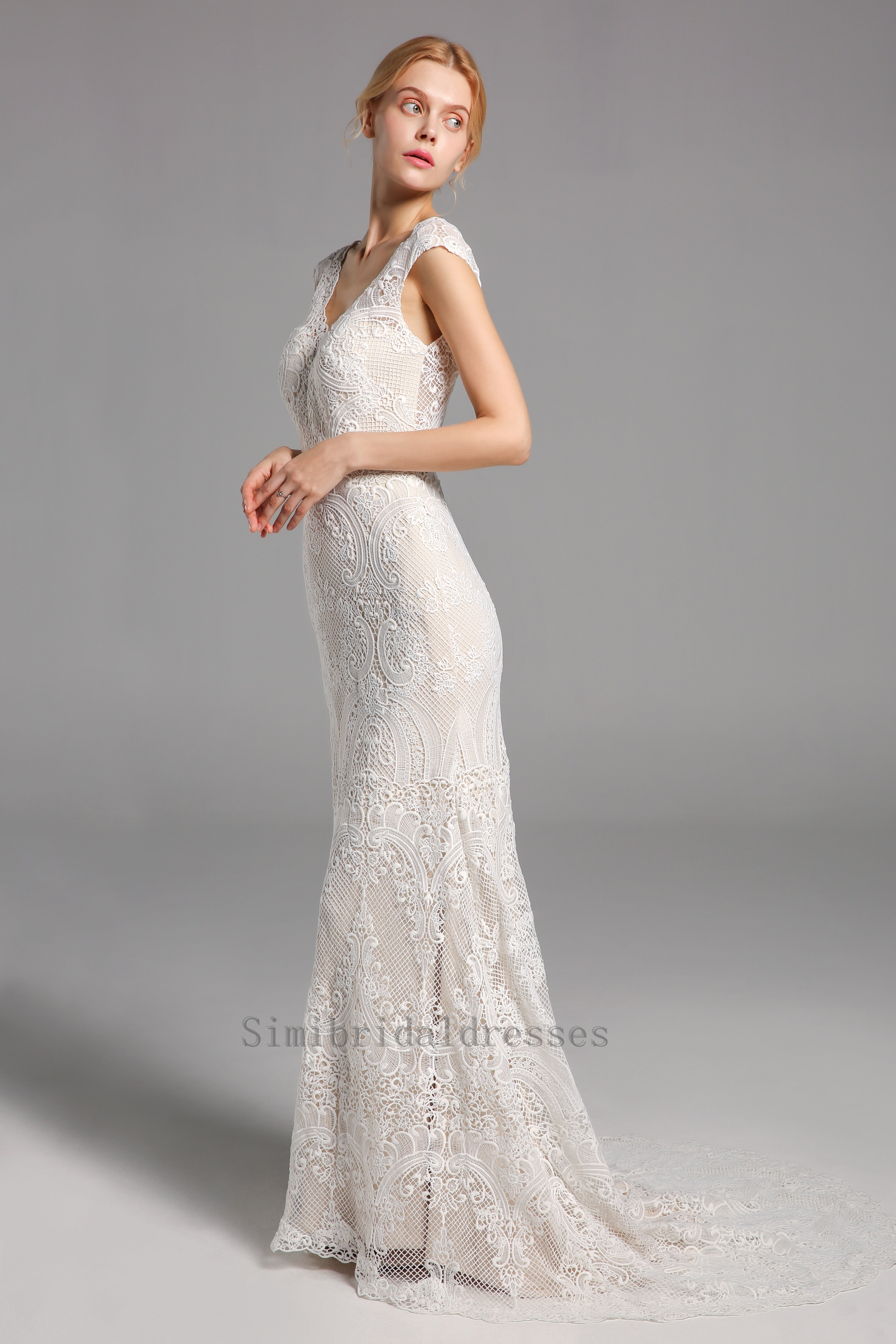 Chic Sheath Long Zipper Back Lace Wedding Dress Bridal Dress For Women Y0132