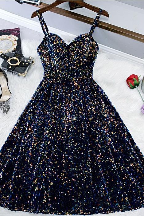 Sparkly Style Tea Length Cute Homecoming Dresses Pretty Party Dresses Y0206