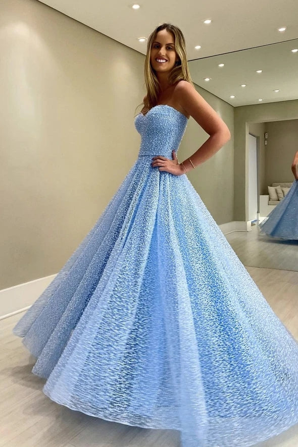 Stunning Sweetheart Light Blue Long A Line Prom Dress Y0405