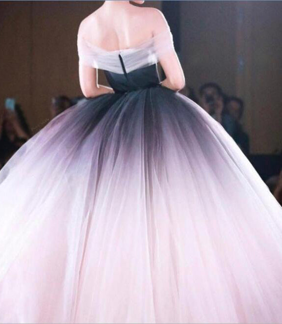 Elegant Off the Shoulder Ombre Tulle Puffy Prom Dresses Long Evening Dresses