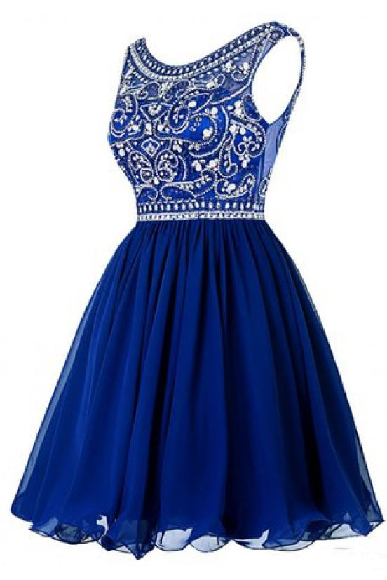 A Line Royal Blue Beading Bodice Chiffon Homecoming Dresses N1050