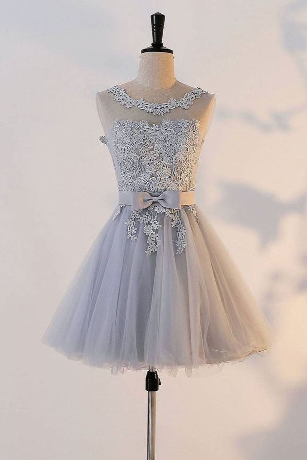 Cute A Line Appliqued Homecoming Dresses with Bowknot Cheap Tulle Short Prom Dresses N903