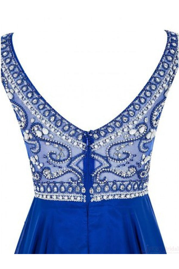 A Line Royal Blue Beading Bodice Chiffon Homecoming Dresses N1050