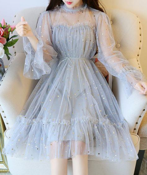 Sparkly Star Long Sleeves Tulle Homecoming Dress N2004