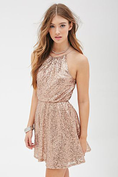 A-line Spaghetti Straps Sleeveless Sequined Mini Homecoming Dress,Sparkly Party Dresses,N350