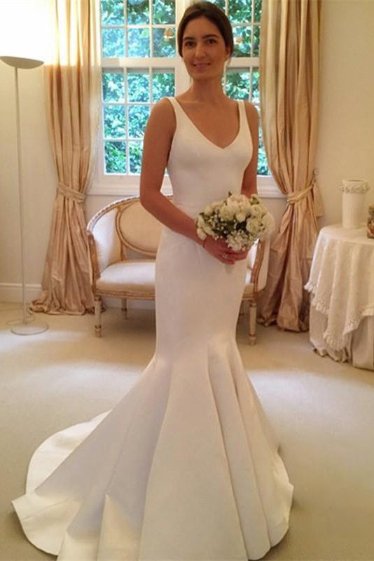 Newest Mermaid V-neck Sleeveless Backless Wedding Dresses With Train N1258