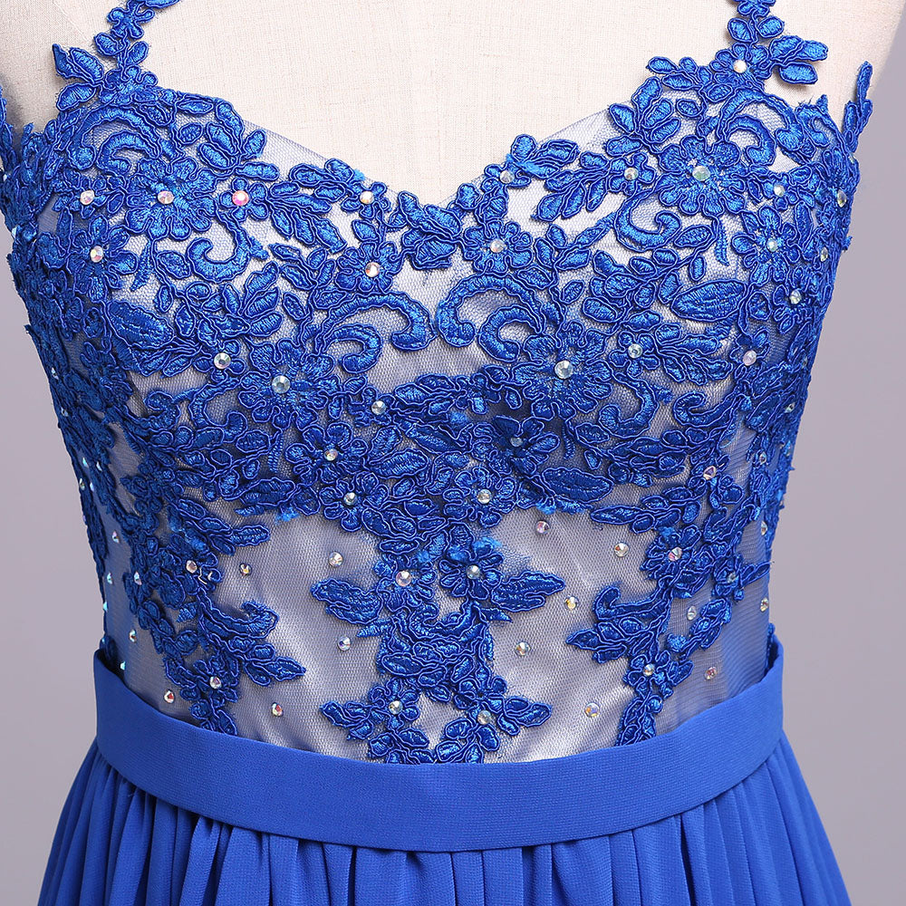 Elegant Strapless Chiffon Evening Dress with Lace Appliques, Long Prom ...