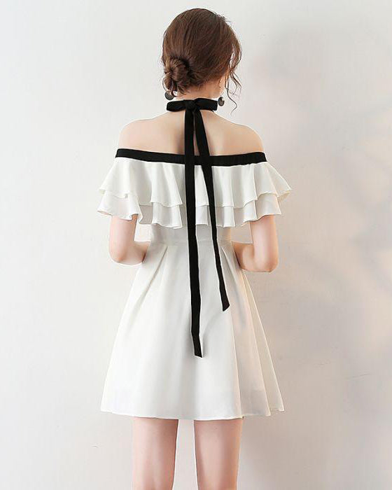 Chic Light Ivory Halter Ruffles Chiffon Short Homecoming Dresses N406