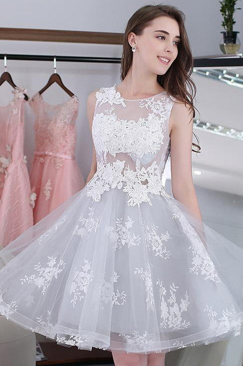 Lace Appliques Tulle Knee-length Sleeveless Short Homecoming Dresses ...