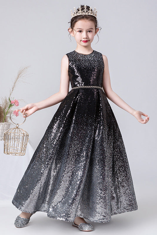 Sparkly A Line Black Sleeveless Sequins Flower Girl Dresses