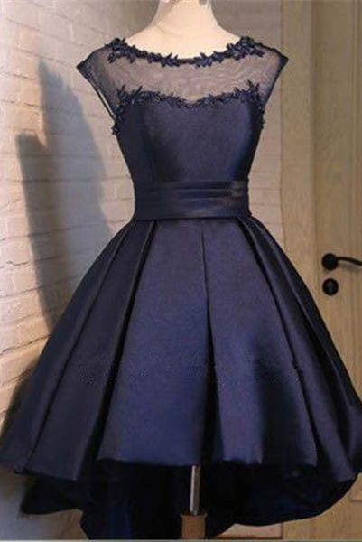 Navy Blue Satin Classy Homecoming Dress,Sexy Party Dress,Graduation Dress,Short Prom Dress,N199