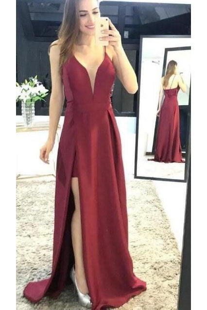 Sexy Sleeveless Split Prom Dresses Deep V Neck Ruched Long Evening Dresses N1621