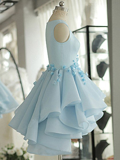 A Line Sky Blue Organza Sleeveless Flower Homecoming Dresses