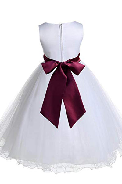 White Sleeveless Puffy Long Flower Girl Dresses Cute Flower Girl Dresses with Sash F063