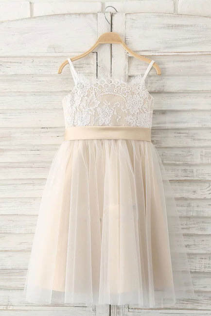 Cute Straps Flower Girl Dress,Princess Flower Girl Dress,Tulle Flower Girl Dresses With Ribbon,F003